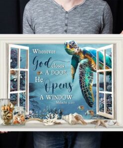 Whenever God Closes A Door He Open A Window Ocean Turtle Canvas Wall Art