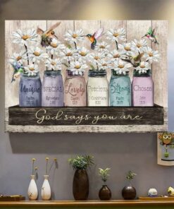 White Daisy Painting Colorful Hummingbird God Says You Are Canvas Wall Art