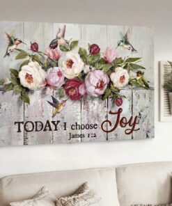 White Peony Pink Peony Hummingbirds Today I Choose Joy Canvas Wall Art