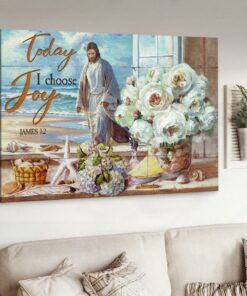 White Rose Vase Walking With Jesus Today I Choose Joy Canvas Wall Art
