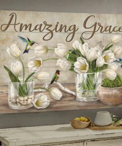 White Tulip Hummingbird Jesus Amazing Grace Canvas Wall Art