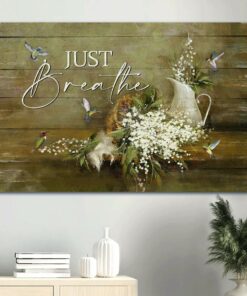 White Willow Blossoms Hummingbird Still Painting Jesus Baby Flower Just Breathe Canvas Wall Art