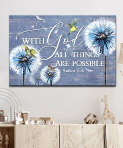 With God All Things Are Possible Dandelion Sparrow Canvas Wall Art