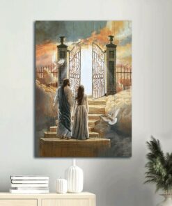 Woman Jesus Painting Flying Dove Heaven Door Canvas Wall Art
