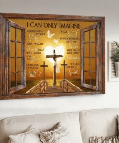 Wooden Cross Golden Heart I Can Only Imagine Canvas Wall Art