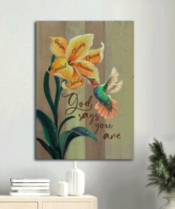 Yellow Lily Colorful Hummingbird God Says You Are Unique Canvas Wall Art