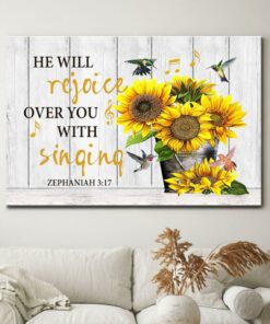 Zephaniah 317 He Will Rejoice Over You With Singing Canvas Wall Art