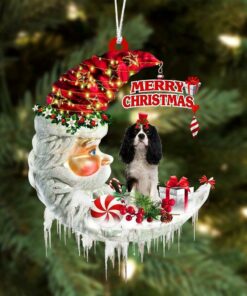 Cavalier King Charles Spaniel On The Moon Merry Christmas Ornaments Hanging Decor