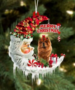 Chow Chow On The Moon Merry Christmas Ornaments Hanging Decor