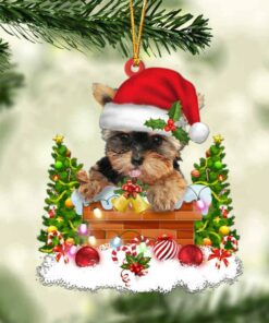 Cute Yorkshire Terrier In The Chimney Christmas Ornament Hanging Decor