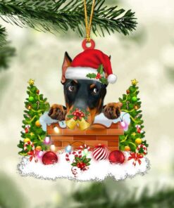 Dobermann Pinscher In The Chimney Christmas Ornament Hanging Decor