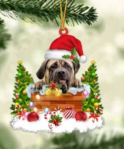 English Mastiff In The Chimney Christmas Ornament Hanging Decor