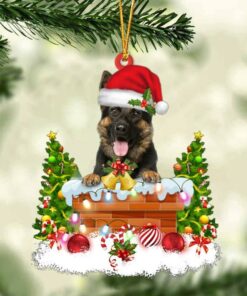 German Shepherd In The Chimney Hangings Christmas Ornament Hanging Decor
