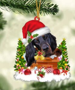 Gordon Setter In The Chimney Christmas Ornament Hanging Decor