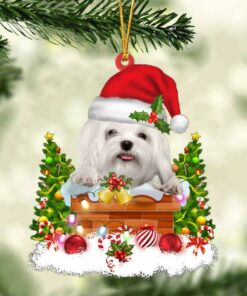 Maltese In The Chimney Christmas Ornament Hanging Decor