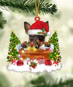 Miniature Pinscher In The Chimney Christmas Ornament Hanging Decor