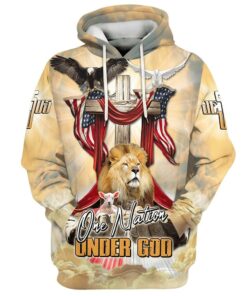 One Nation Under God American Flag Eagle - Lion And Lamb Hoodie - 3D Printed Hoodie - Christmas Gift