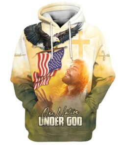One Nation Under God Hoodie Jesus Bald Eagle American Flag 3D Printed Hoodie - Christmas Gift