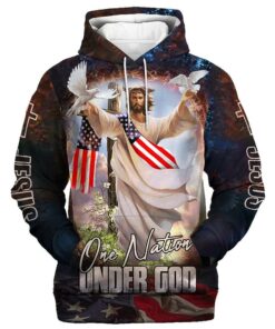 One Nation Under God Hoodie Jesus Dove 3d Hoodies Jesus Hoodie 3D Printed Hoodie - Christmas Gift