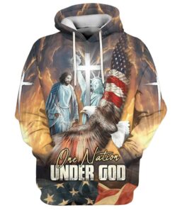 One Nation Under God Hoodie Jesus Eagle American Flag Christian Cross Hoodies - Christmas Gift