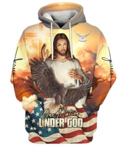 One Nation under God Jesus Eagle Cross Hoodies Jesus Hoodie 3D Printed Hoodie - Christmas Gift