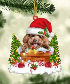 Poodle In The Chimney Christmas Ornament Hanging Decor