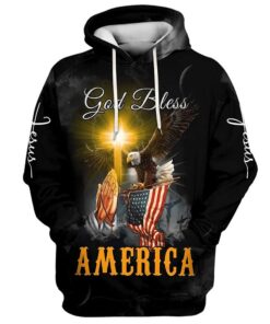 Praying Hand Eagle US Flag Christ Cross God Bless America 3D Hoodies - Christmas Gift