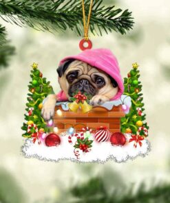 Pug In The Chimney Christmas Ornament Hanging Decor