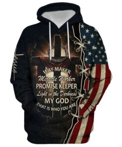 Way Maker Miracle Worker Promise Keeper - American Flag Crown Of Thorns Cross Hoodie - Christmas Gift